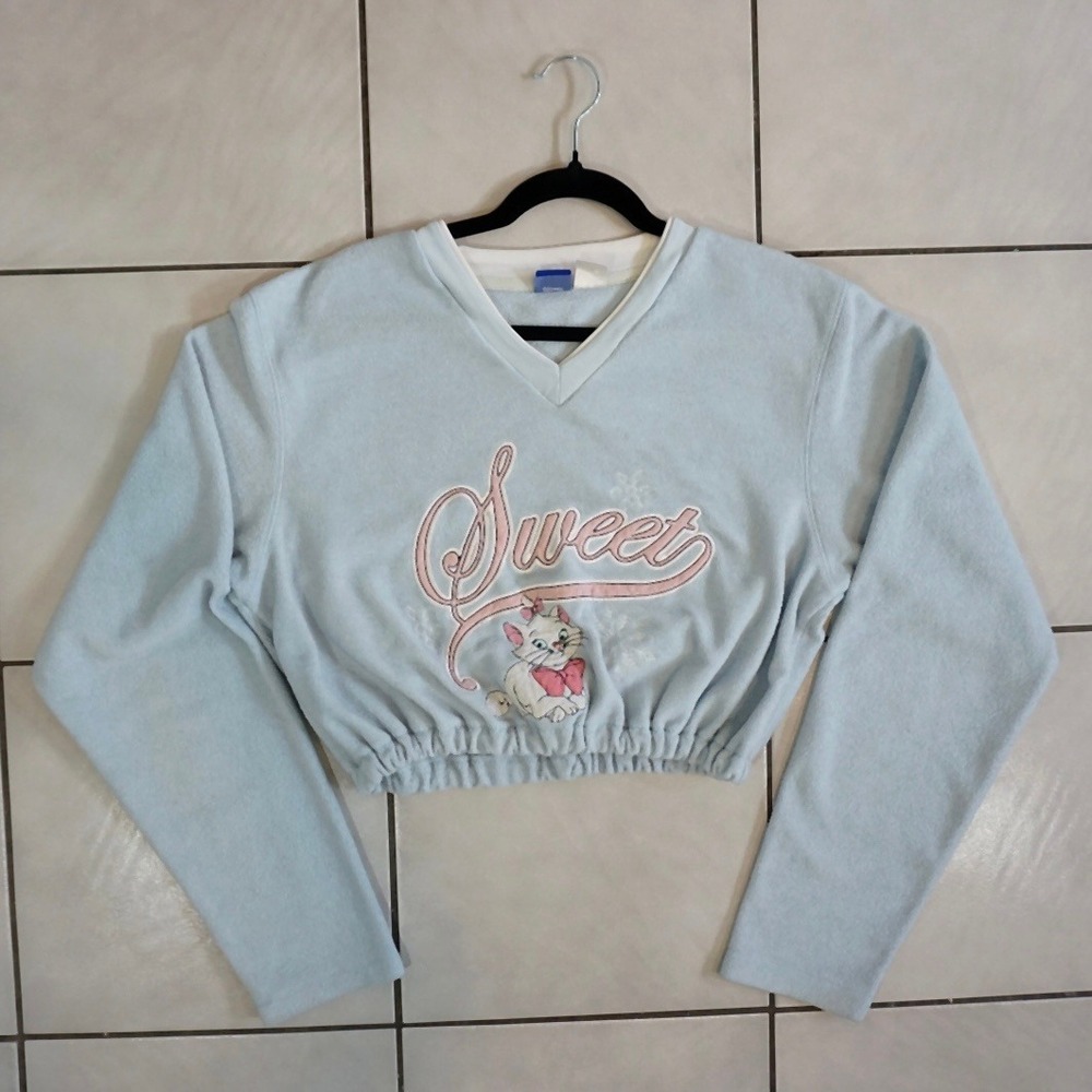 Disney 2000s Marie Aristocats Y2K Cropped Fleece Pullover Large